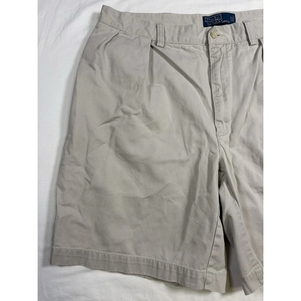 Vintage Polo Ralph Lauren Tyler Short Pleated Chino Shorts Khaki Mens Size 36